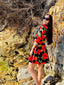 ROBE CALABRIA – IMPRIMÉ FLEURI NOIR & ROUGE