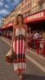 ROBE LONGUE GINA - rouge rayée INEO